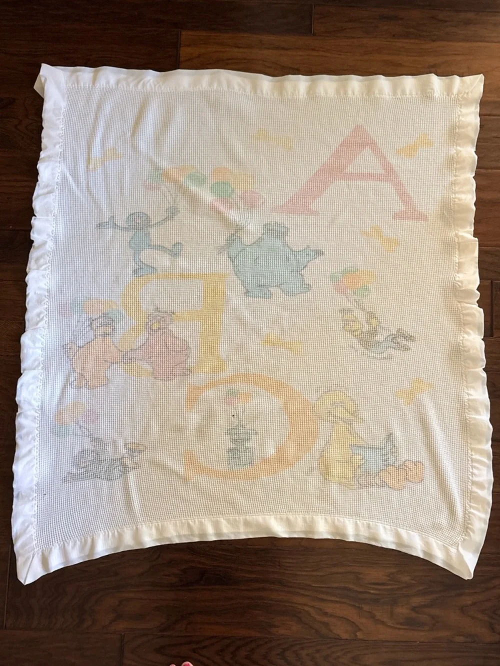 Vintage ABC Sesame Street Baby waffle weave Blanket - no tag- satin border- - Picture 15 of 16